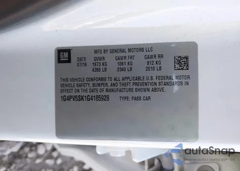 2016 Buick Verano 1Sv z USA, uszkodzony, nr VIN 1G4PV5SK1G4185928